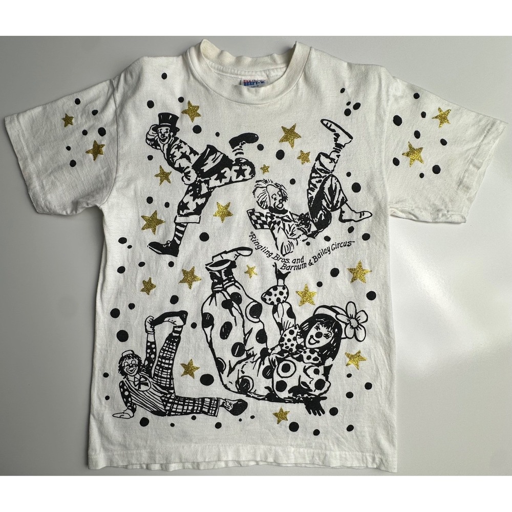VTG Hanes Ringling Bros Barnum Bailey Circus Clown T-Shirt White Gold Kids L